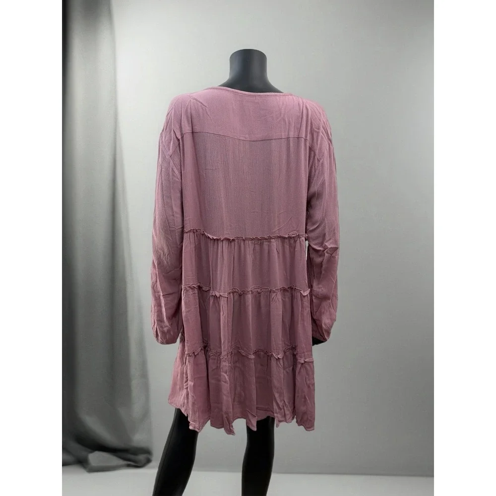 Hailey & Co Mauve Pink‎ Embroidered Boho Tiered Dress Long Sleeve 1X - Picture 3 of 7
